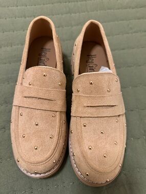 Corkys Hey Girl Beige Suede Studded Loafers  - style Stud Muffin